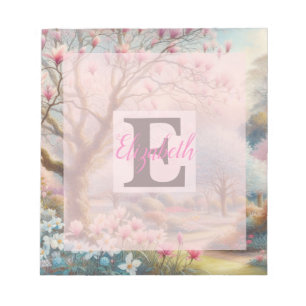 Monogramm-Name auf vintage Aquarell-Blumenpark Notizblock