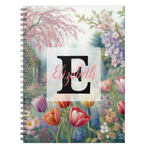 Monogramm-Name auf vintage Aquarell-Blumenpark  Notizblock