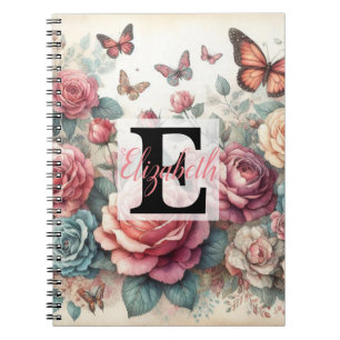 Monogramm-Name auf vintage-Aquarellblumen Notizblock