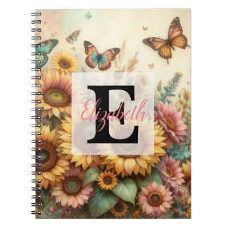 Monogramm-Name auf vintage-Aquarellblumen  Notizblock