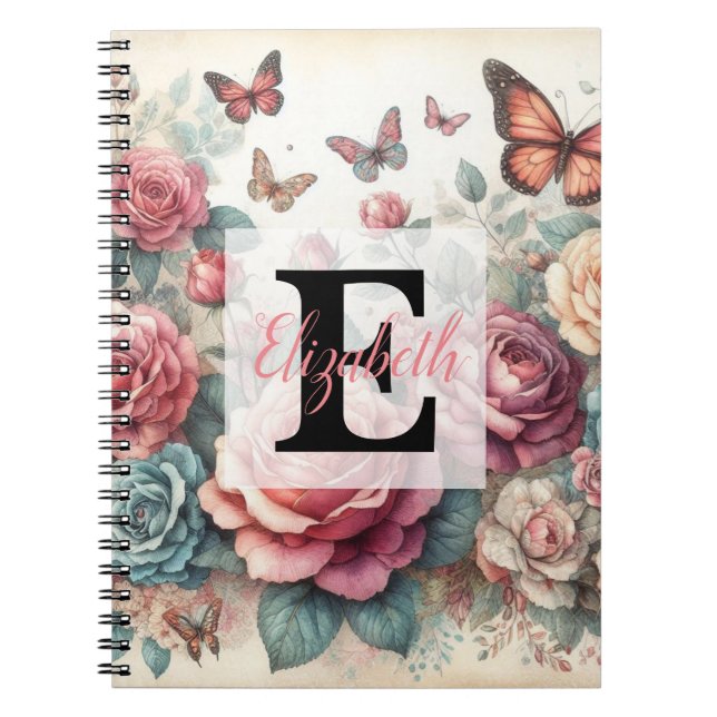 Monogramm-Name auf vintage-Aquarellblumen  Notizblock (Vorderseite)