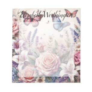 Monogramm-Name auf Vintage-Wasserfarben-Blumen Notizblock