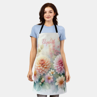 Monogramm-Name auf Wasserfarben-Blumen in Pastellf Schürze