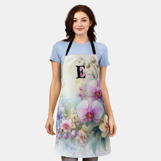 Monogramm-Name auf Wasserfarben-Blumen in Pastellf Schürze