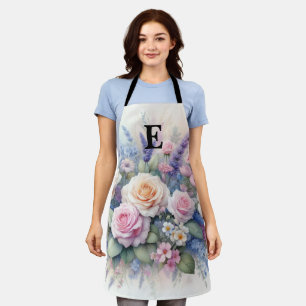 Monogramm-Name auf Wasserfarben-Blumen in Pastellf Schürze