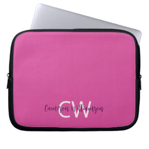 Monogramm Name Ausgereift Solid Vibrant Pink Laptopschutzhülle