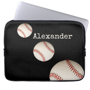 Monogramm Name Baseball Schwarz Sport  Laptopschutzhülle