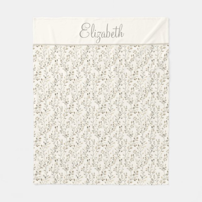 Monogramm Name Beige Grau Braun Botanisch Neutral  Fleecedecke (Vorderseite)