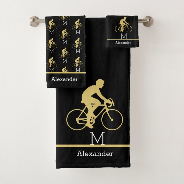 Monogramm Name Bicycle Gold Black Badhandtuch Set (Insitu)