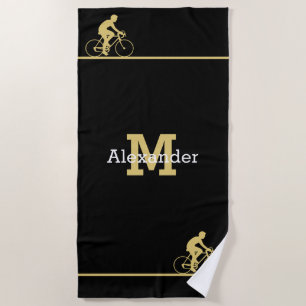 Monogramm Name Bicycle Gold Black Bath / Strandtuch