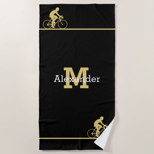 Monogramm Name Bicycle Gold Black Bath / Strandtuch (Vorderseite)
