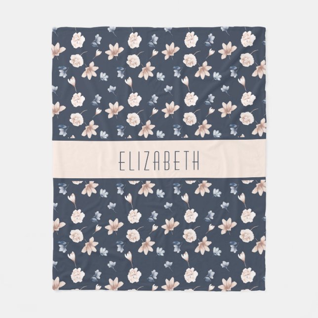 Monogramm Name Blank Rosa Navy Blauer Blauer Fleecedecke (Vorderseite)
