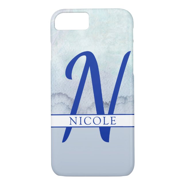 Monogramm Name Blau Farbe Case-Mate iPhone Hülle (Rückseite)