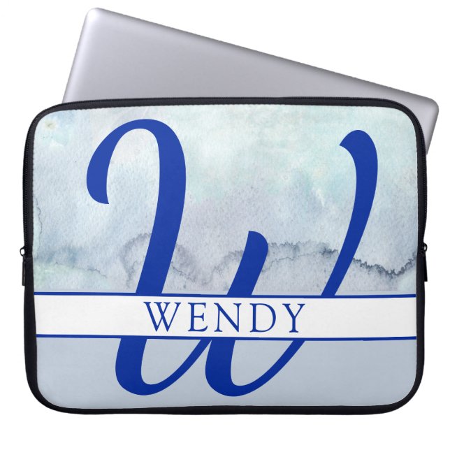 Monogramm Name Blau Farbe Laptopschutzhülle (Vorderseite)