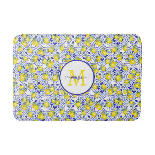 Monogramm Name Blau Fliese Französisches Land Lemo Badematte
