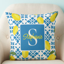 Monogramm Name Blau Französisch Fliese Zitrone Mus