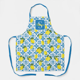Monogramm-Name Blau Französisch Fliese Zitrone Mus Schürze