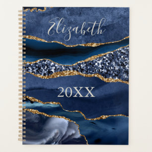 Monogramm Name Blau Gold Glitzer Achat-Marmor  Planer
