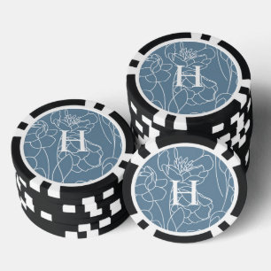Monogramm Name Blau Moderne Wildblume Pokerchips