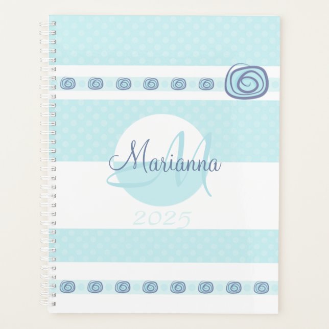 Monogramm Name Blue 2025 Moderne Planer (Vorderseite)