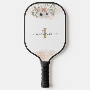 Monogramm Name Blumen Pampas Gras Benutzerdefinier Pickleball Schläger
