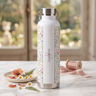 Monogramm Name Blumen Wildblume Boho Lavendel Chic Trinkflasche