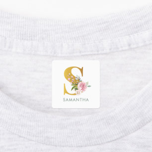 Monogramm Name Blumengrün Eisen auf Bekleidung Etiketten