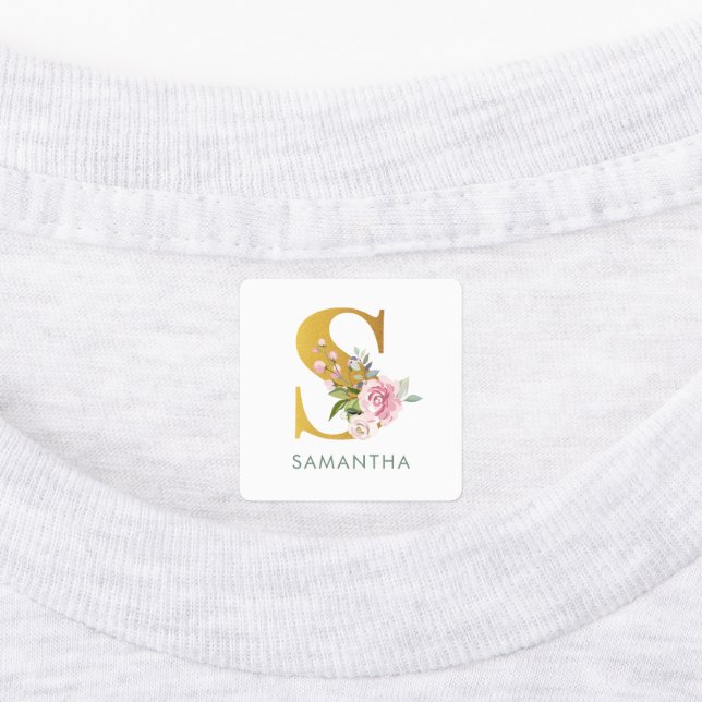 Monogramm Name Blumengrün Eisen auf Bekleidung Etiketten (Befestigt)