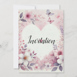 Monogramm-Name Blumenherzen romantisches Aquarell Einladung