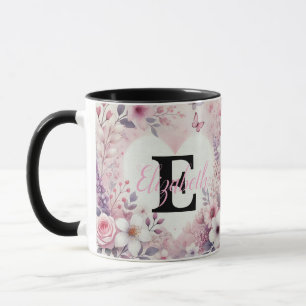Monogramm-Name Blumenherzen romantisches Wasserfar Tasse