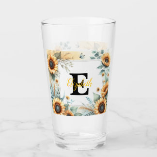 Monogramm Name Blumensonnenblume pastellfarben Glas