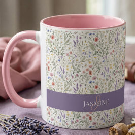 Monogramm Name Boho Lavendel Wildblumen Muster Tasse