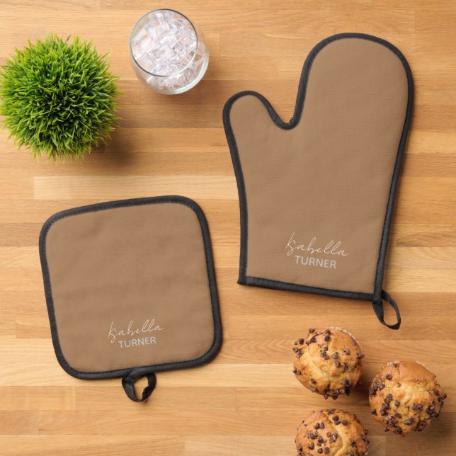 Monogramm Name Brown Ofenhandschuh & Topflappen-Set (Oben Unten)