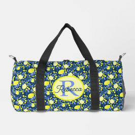 Monogramm Name Chic Mediterrane Zitrone Blaues Bla Duffle Bag