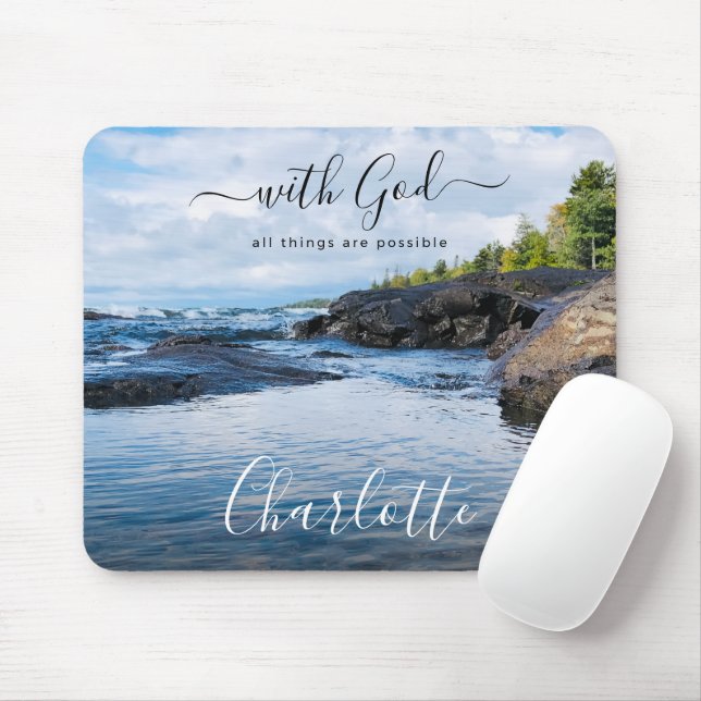 Monogramm Name christliches Zitat Strand Foto Mousepad (Mit Mouse)