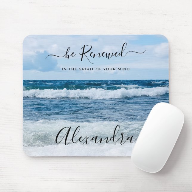 Monogramm Name christliches Zitat Strand Foto  Mousepad (Mit Mouse)