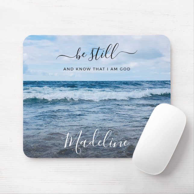 Monogramm Name christliches Zitat Strand Foto Mousepad (Mit Mouse)