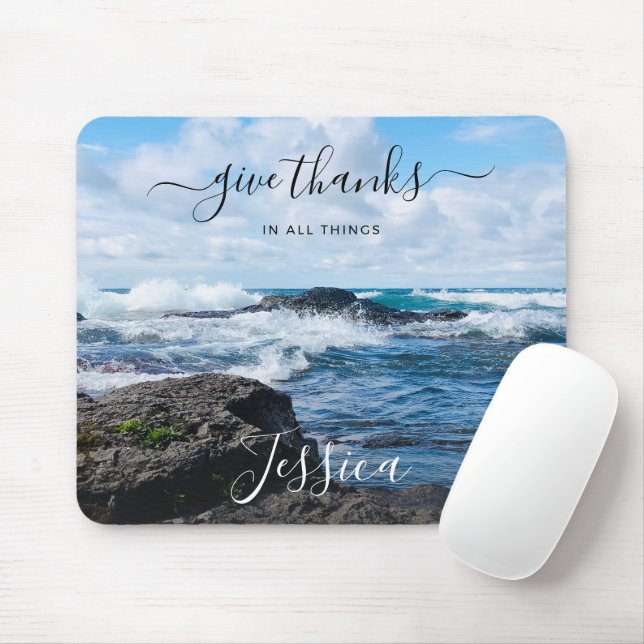 Monogramm Name christliches Zitat Strand Foto Mousepad (Mit Mouse)