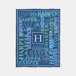 Monogramm Name Cloud Blue Fleecedecke