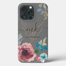 Monogramm Name der eleganten grauen botanischen Ro