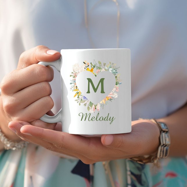 Monogramm/Name der Gartenschränke für die benutzer Kaffeetasse (Custom Wildflower Garden Charm Coffee Mug with Initial & Name or Text)