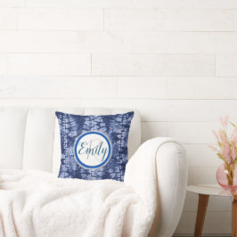 Monogramm Name der Gefärbte Krawatte Blue & White  Kissen