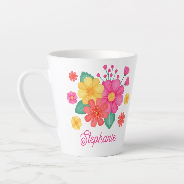 Monogramm-Name der hübschen Blume Moderne botanisc Milchtasse (Links)