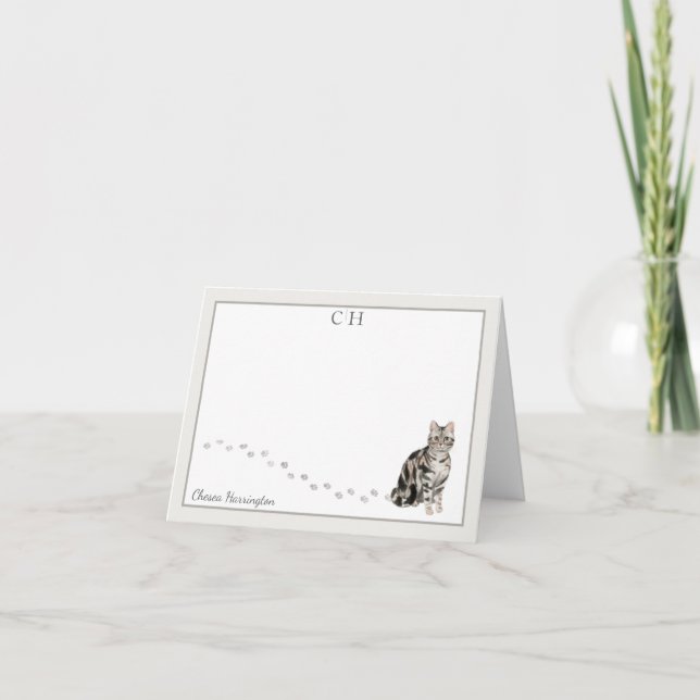 Monogramm Name der Kurzen Amerikanischen Katze Gra Dankeskarte (Vorderseite)