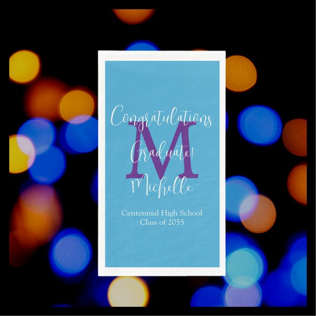 Monogramm Name der Lila blauen Graduierungspartei Serviette (Von Creator hochgeladen)