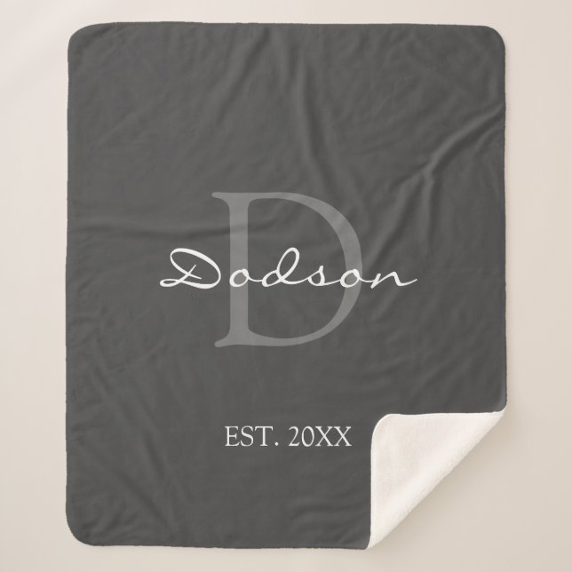 Monogramm Name der modernen grauen weißen Skriptfa Sherpadecke (Vorderseite)