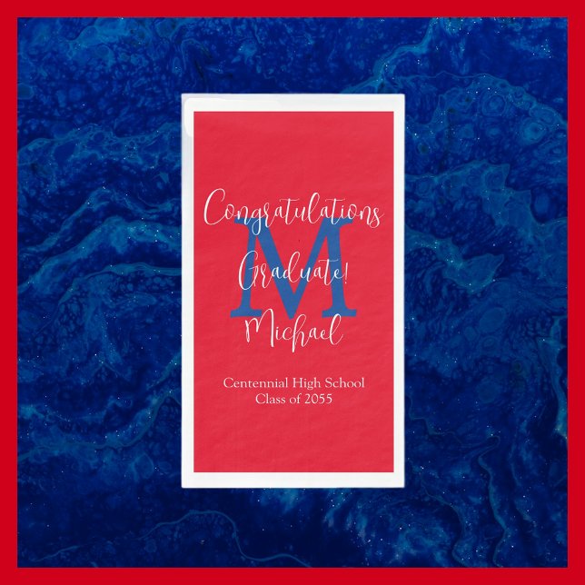 Monogramm Name der Red White Graduation Party Serviette (Von Creator hochgeladen)