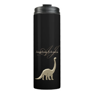 Monogramm-Name der Silhouette Black und Gold Dinos Thermosbecher