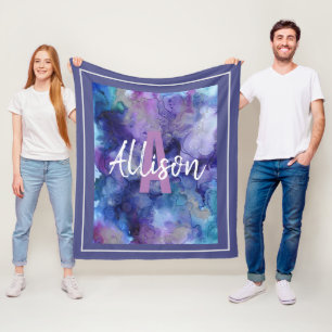 Monogramm-Name des Girls Lila und Blue Watercolor Fleecedecke