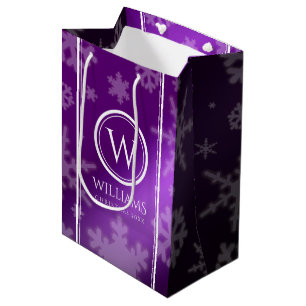 Monogramm Name des Lila Schneeflocken Mittlere Geschenktüte